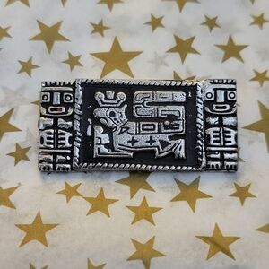 Silver and Black Tribal Design Belt Buckle